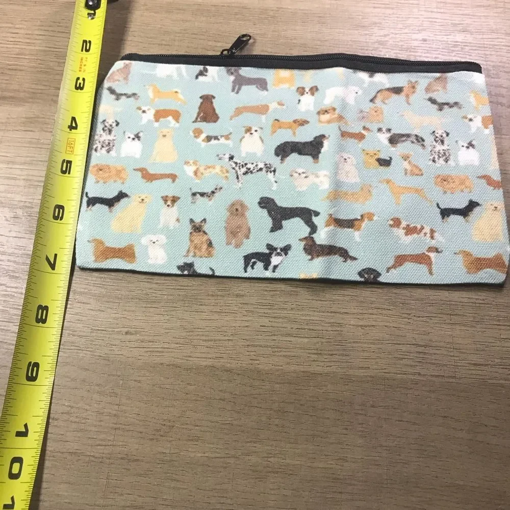 Blue Dog Patterned Zipper Makeup Bag Pouch
